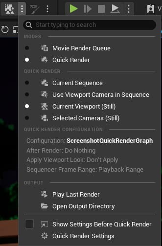 The Quick Render dropdown